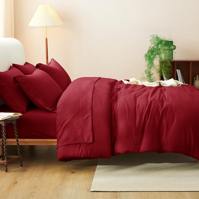CozyLux Queen Comforter Set Dark Red, 7 Pieces Bed in a Bag Queen Comforter Set - Image 8