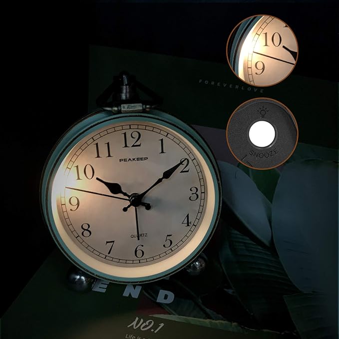 Peakeep 4" Small Battery Operated Antique Retro Analog Alarm Clock - Image 5