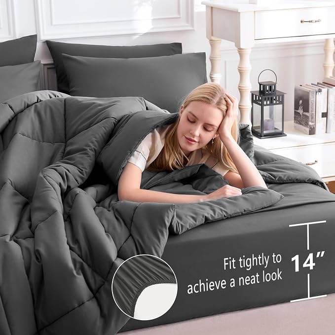 CozyLux Queen Comforter Set Dark Grey, 7 Pieces Bed in a Bag, Dark Gray - Image 5