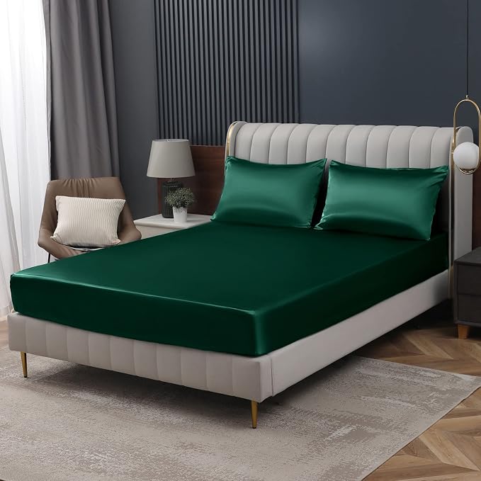Homiest Blackish Green Satin Fitted Sheet by Homiest