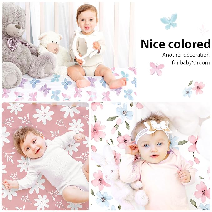 Baby Crib Sheets Girl, 3 Pack Toddler Bed Sheets Fit - Image 6