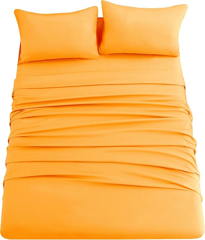 Sfoothome Orange Fitted Sheet, 14 Inch Pocket Deep, Microfiber Sheets, Twin Size - Image 2
