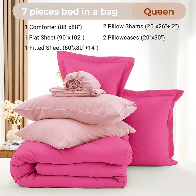 MUXHOMO 7 Pieces Queen Comforter Set, Soft Bed in a Bag Queen Size, All Season - Image 4