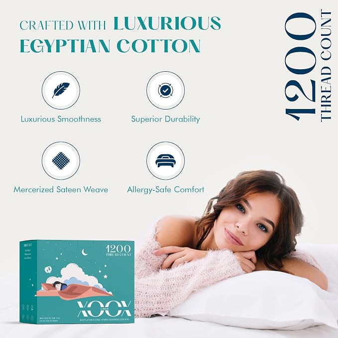 XOOX Linen 100% Egyptian Cotton Queen Sheet set - Image 2