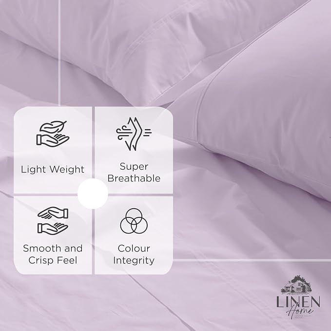 Linen Home 100% Cotton Percale Weave Fitted Sheet, Full Size, Iris Lilac - Image 2