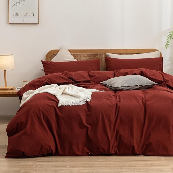 BESTOUCH Duvet Cover Set 100% Washed Cotton Linen Feel Super Soft Comfortable by BESTOUCH