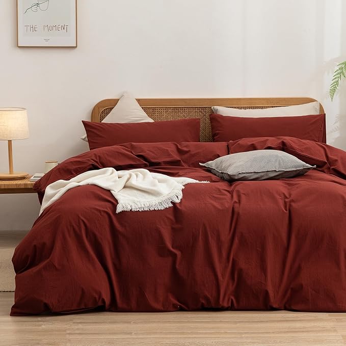 BESTOUCH Duvet Cover Set 100% Washed Cotton Linen Feel Super Soft Comfortable by BESTOUCH