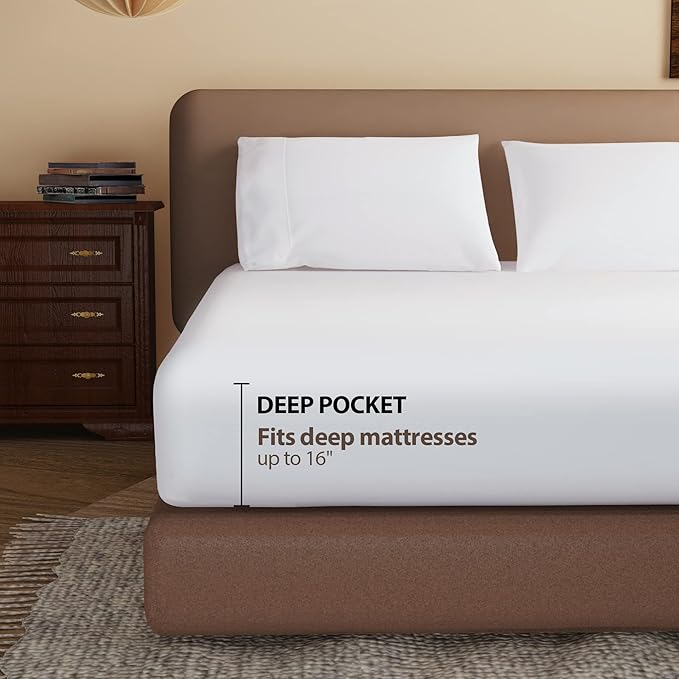 100% Egyptian Cotton Fitted Sheet CK Size White, 600 Thread Count 8-16" Deep - Image 5
