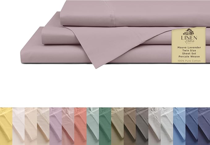 Linen Home 100% Cotton Percale Sheets Twin Size, Mauve Lavender, Deep Pocket by LINENHOME