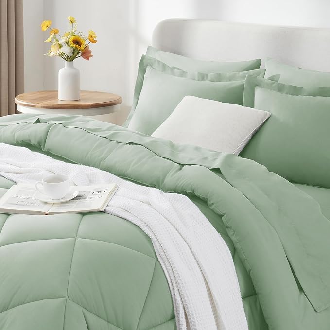 CozyLux Queen Comforter Set Sage Green - Image 3