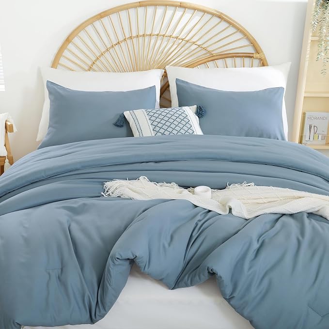 Weigelia Boho Dusty Blue 3PCS Microfiber Bed Comforter Set - Image 7