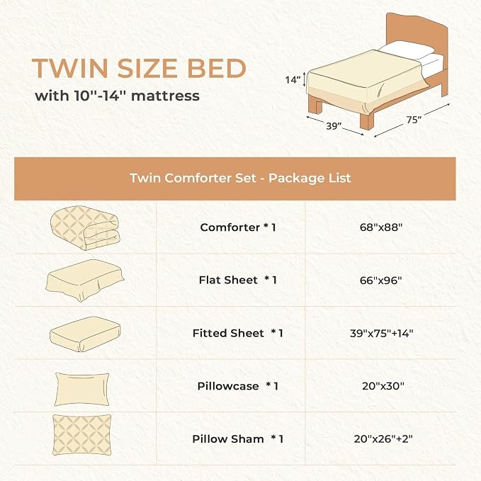 Sasttie Twin Comforter Set, 5-Piece Bed in a Bag, Pintuck Bedding Sets - Image 7