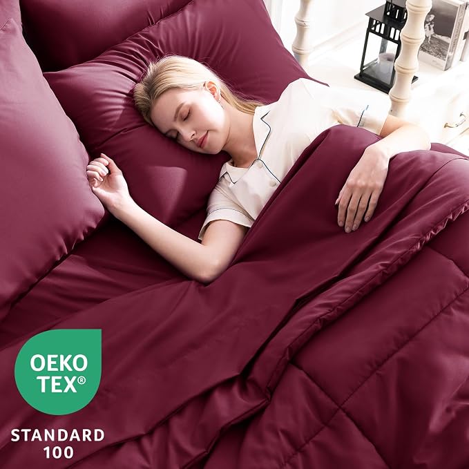 CozyLux King Size Comforter Set Burgundy, 7 Pieces Bed in a Bag, All Season - Image 3