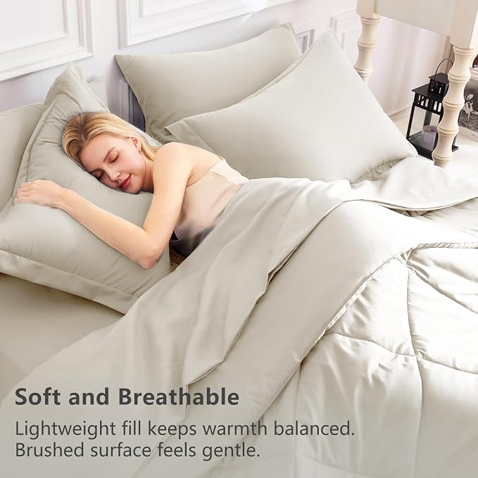 CozyLux California King Comforter Set Oatmeal - Image 3
