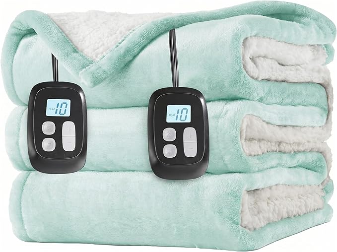 LaffyLo Electric Heated Blanket Queen Size 84 x 90, Dual Control, Fast Heating by LAFFYLO