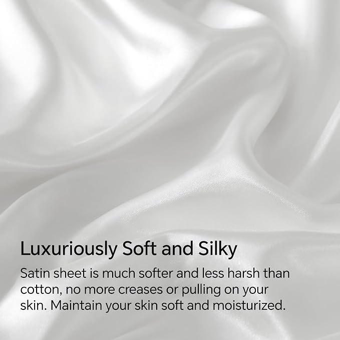 BEDELITE Satin Sheets Twin XL Size Bed Set, Luxury Soft White Silky Sheets - Image 3
