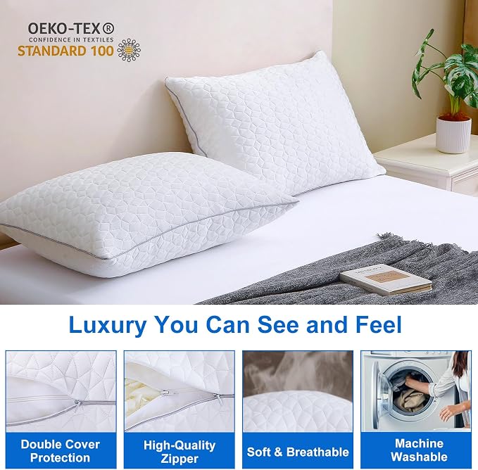 Cooling Pillows King Size Set of 4, Shredded Memory Foam Pillows, Adjustable - Image 7