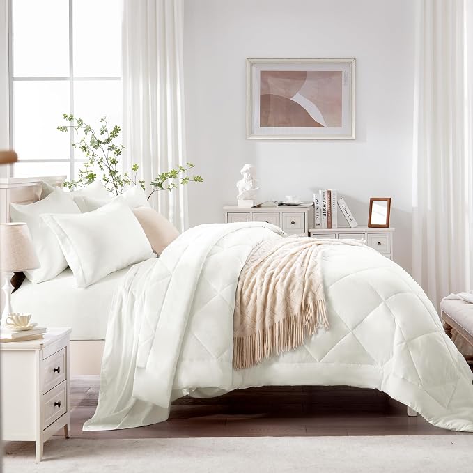 Love's cabin Twin Comforter Set Ivory, 5 Pieces Twin Bed in a Bag, All Season - Image 3