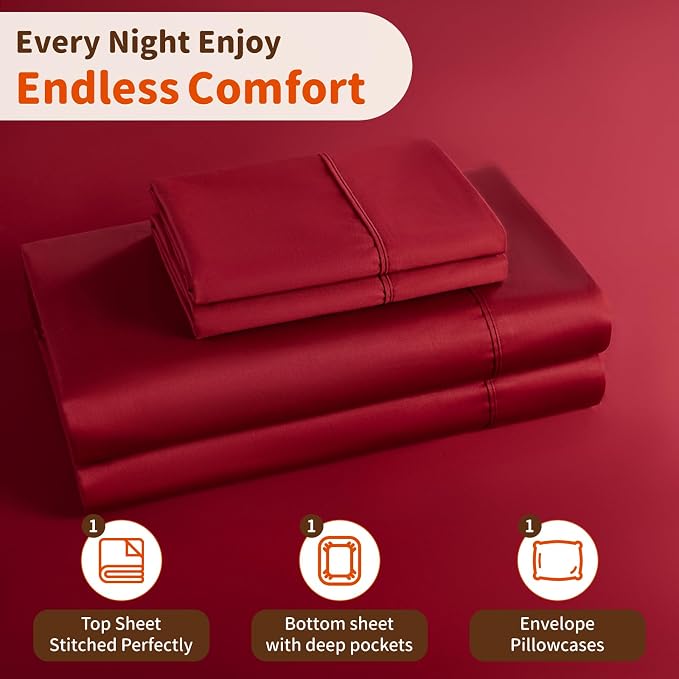 LBRO2M 1000 Thread Count 100% Egyptian Cotton Sheets Set Twin, 3 Piece Sets Bed - Image 5