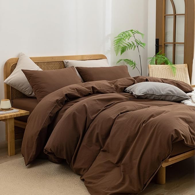 BESTOUCH Duvet Cover Set 100% Washed Cotton Linen Feel Super Soft Comfortable - Image 5