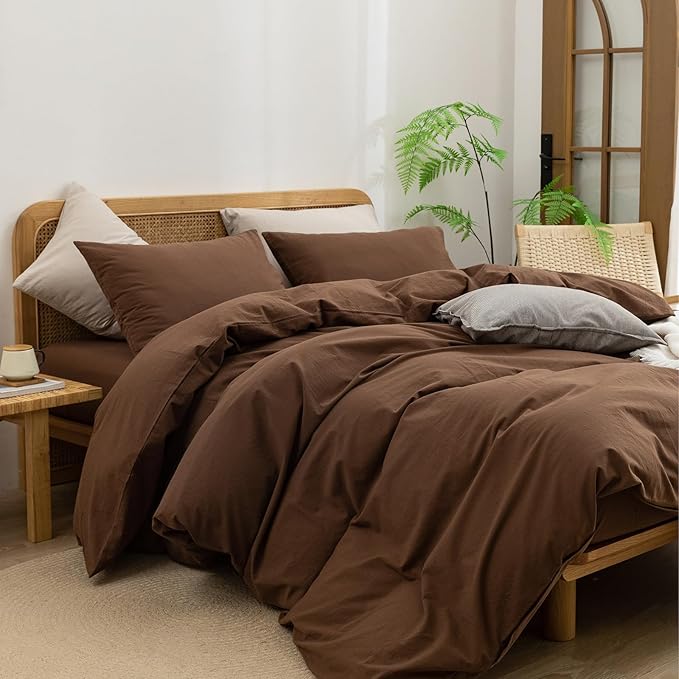 BESTOUCH Duvet Cover Set 100% Washed Cotton Linen Feel Super Soft Comfortable - Image 5
