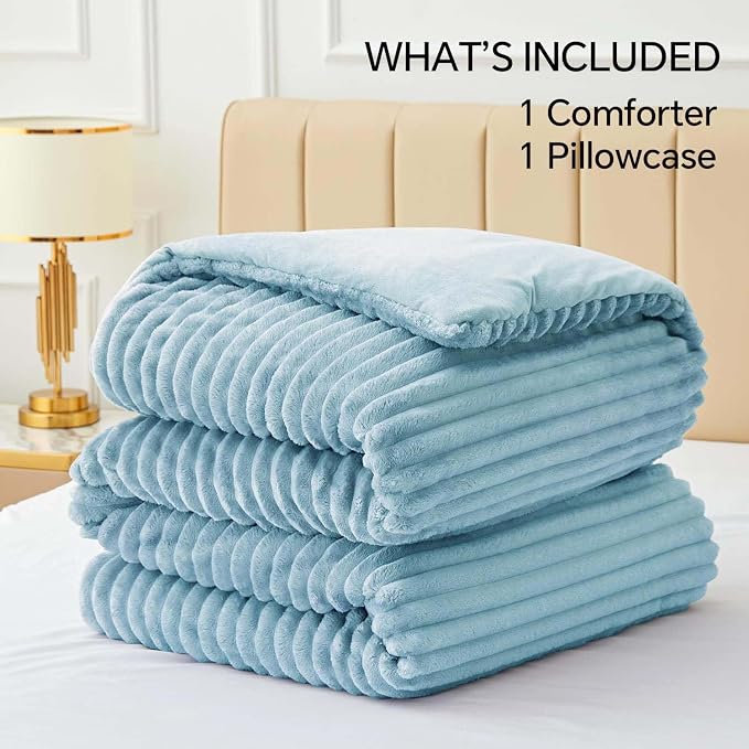 BEDELITE Fleece Twin Comforter Set -Super Soft & Warm Fluffy Light Blue Bedding - Image 7