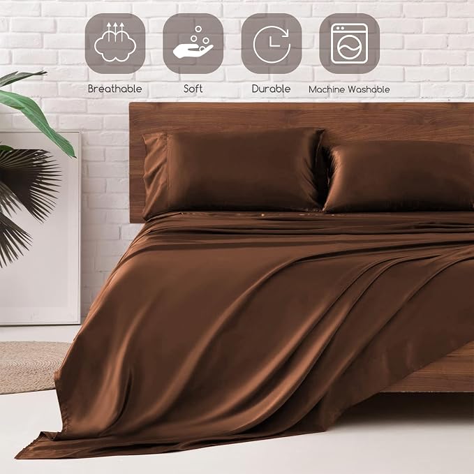 MR&HM Satin Bed Sheets, King Size Sheets Set - Image 5