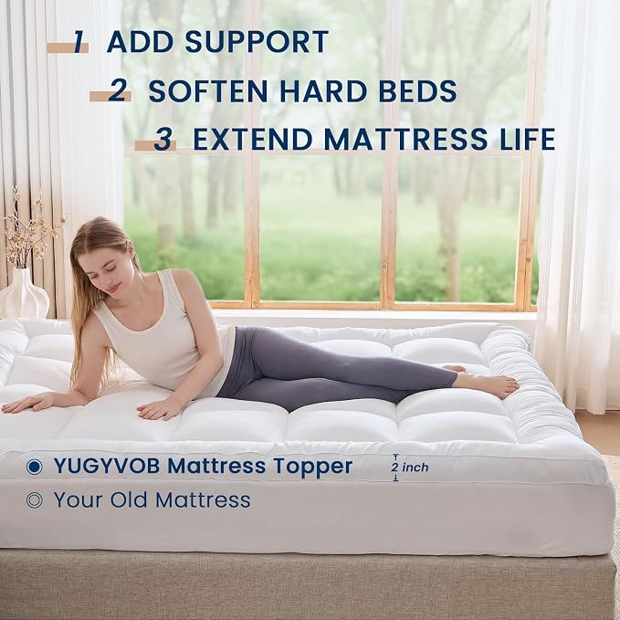 YUGYVOB Mattress Pad Extra Thick, and Breathable Twin XL Mattress Topper 8-21" - Image 8