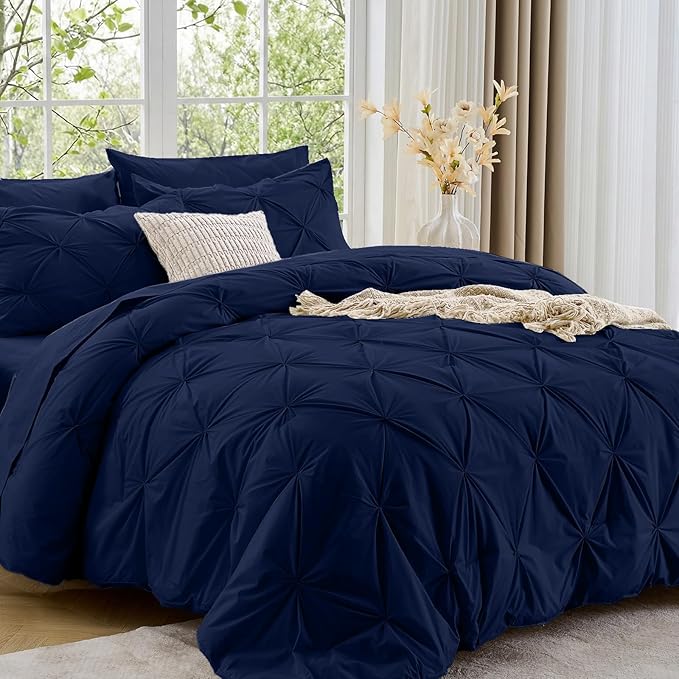 Sasttie Full Size Comforter Set, 7-Piece Bed in a Bag, Pintuck Bedding Sets by SASTTIE