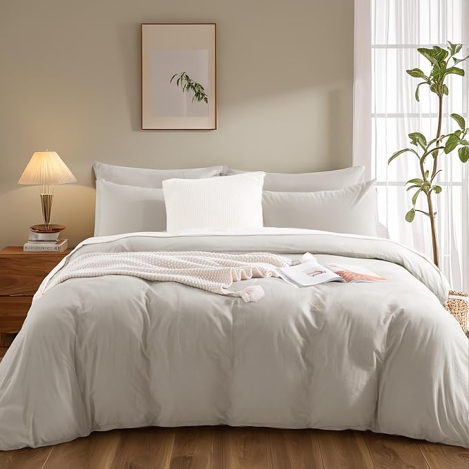 NEXHOME PRO Duvet Cover Queen Size, 100% Washed Cotton Orgnic Linen Like - Image 2