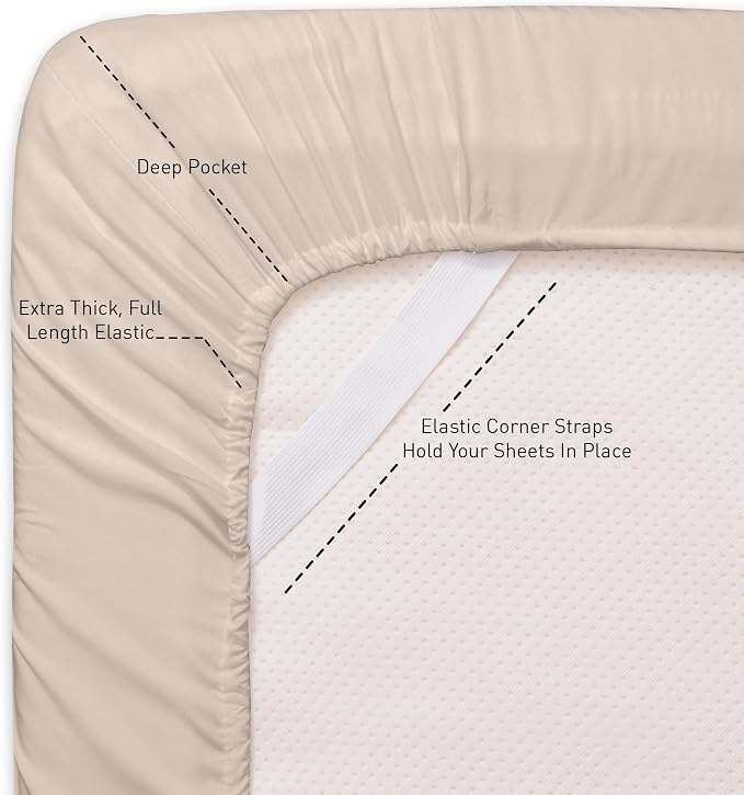 Queen Fitted Sheet Only with Full Elastic & Built in Corner Sheet Straps to - Image 2