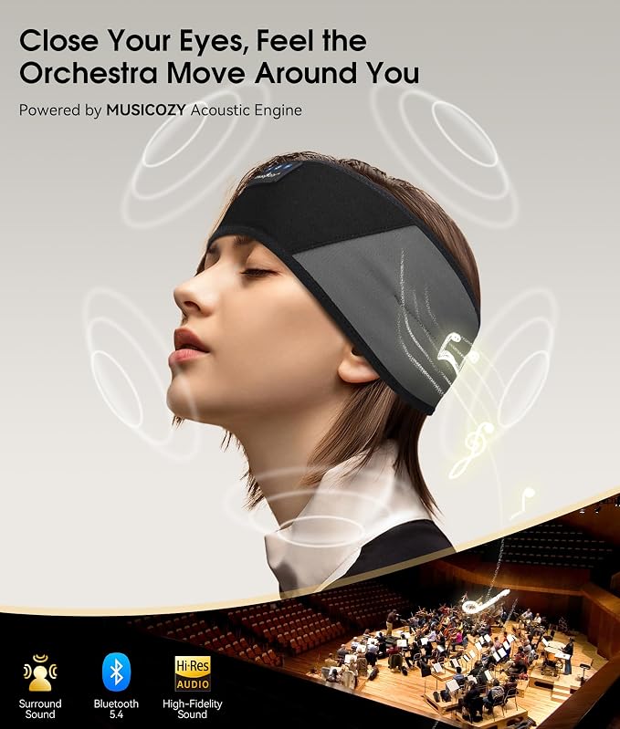 MUSICOZY Sleep Headphones Bluetooth 5.4 Headband, Wireless Earphones Music - Image 4