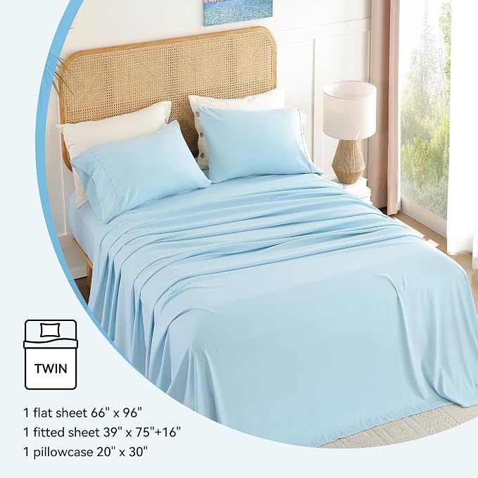 Kids Sheets Twin Size Soft Breathable Microfiber Bed Sheets Blue Bedding 16'' - Image 6