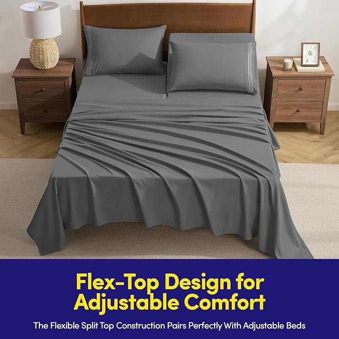 Split Head King Sheets Set for Adjustable Beds 4 Piece Flex Top Bed Sheets – - Image 2