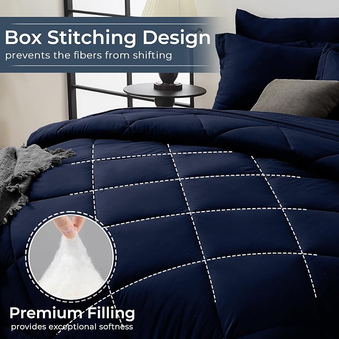 HEVUMYI Navy Blue King Comforter Set - Image 4
