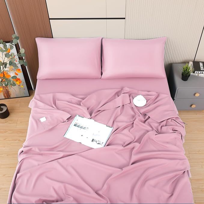 Toodou Silky Soft, Most Comfortable and Luxurious Pink Queen Flat Sheet is Made - Image 3