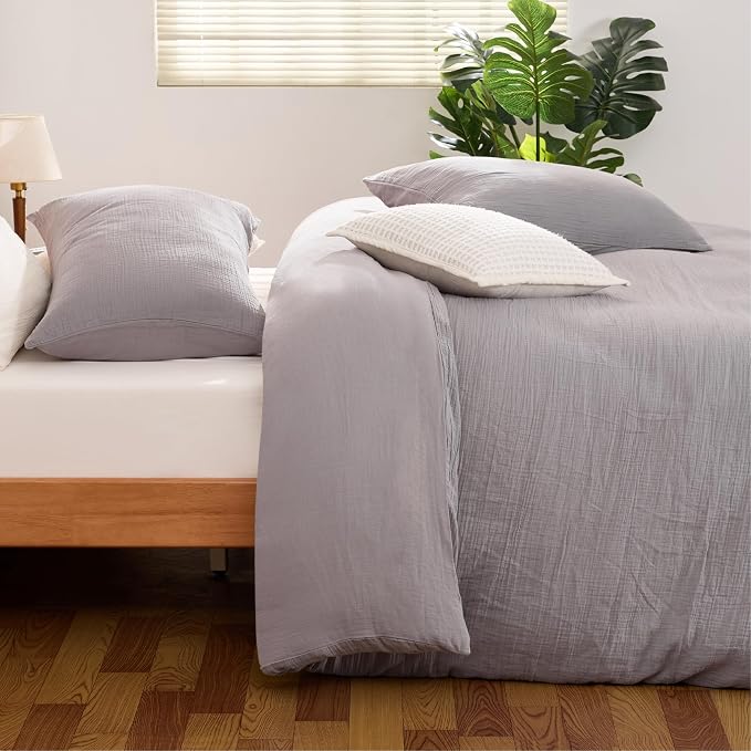 Gray Duvet Cover King, 100% Sandwashed Cotton Soft King Size Duvet Cover Set 3 - Image 8