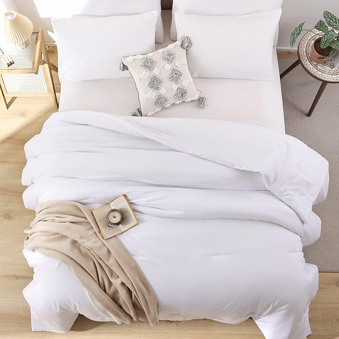 ROSGONIA California King Comforter Set White, All Season Hotel Bedding - Image 5