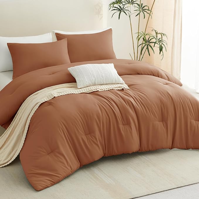 CozyLux Queen Comforter Set Pumpkin, 3 Pieces Solid Comforters Queen Size - Image 9