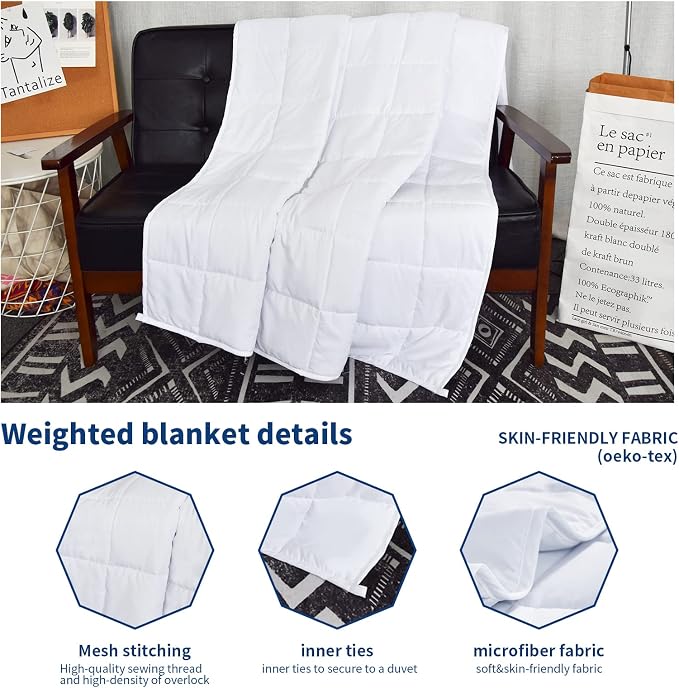 Weighted Blanket 12lbs Twin Size White 48"x72" Weighted Blankets - Image 3