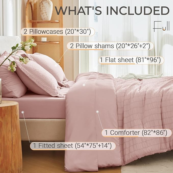MUXHOMO 7 Pieces Full Comforter Set, Seersucker Bed in a Bag Full Size - Image 4