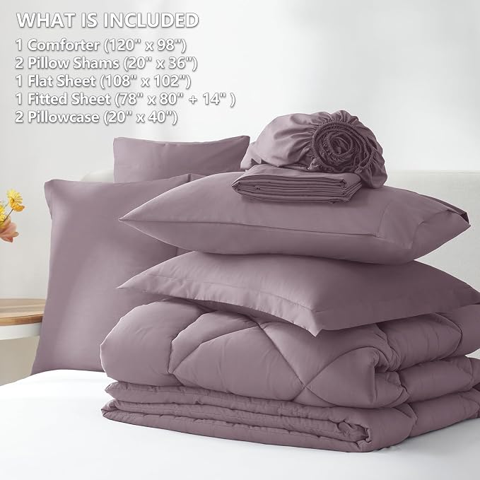 CozyLux Oversized King Comforter Set Dusty Purple, 7 Pieces Bed in a Bag - Image 6