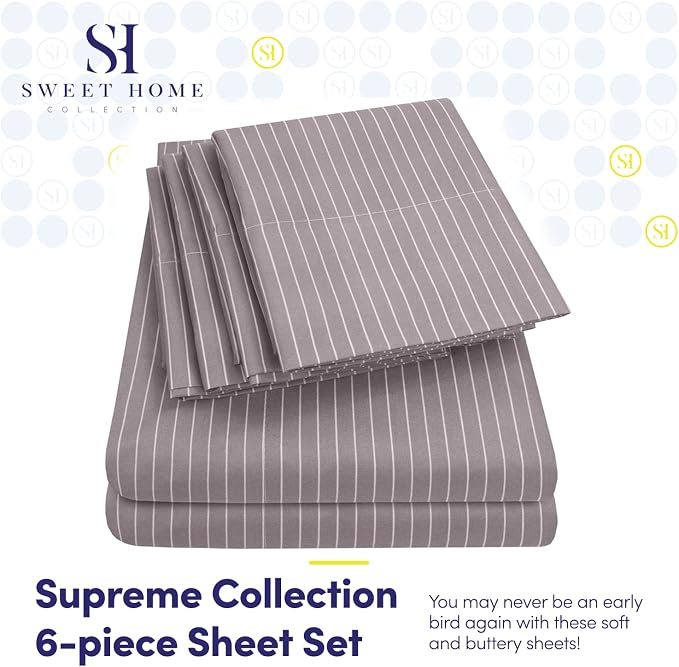 Queen Sheets Pinstripe Gray - Image 2