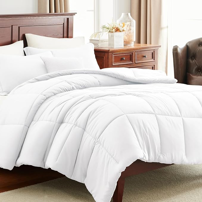 CozyLux Oversized King Comforter Set, 3 Pieces White 120x98 Box Stitched Design - Image 9