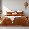 NEXHOME PRO Terracotta Burnt Orange Duvet Cover Set King Size Linen Textured by NEXHOMEPRO