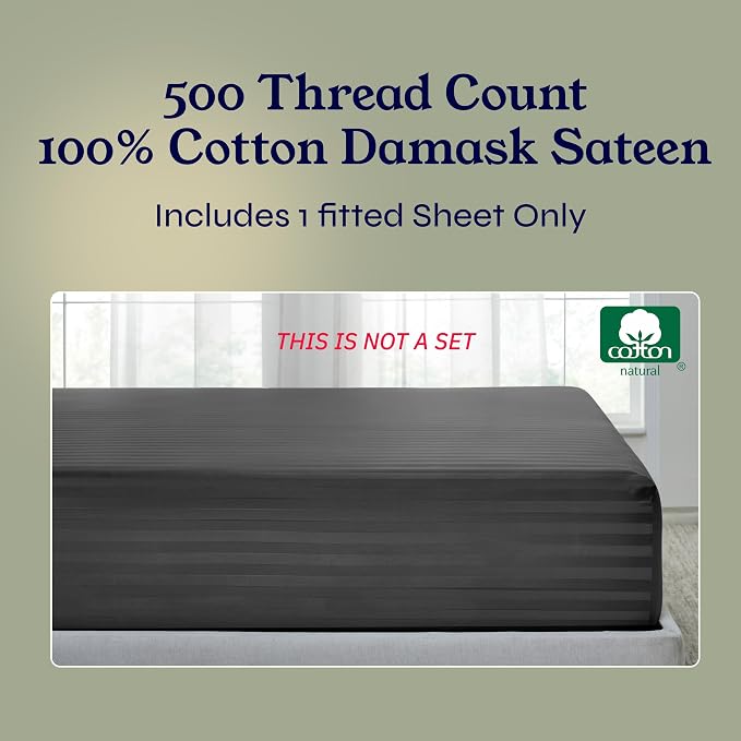 California Design Den Cotton Sateen Damask Stripe King Deep Pocket Fitted Sheet - Image 5