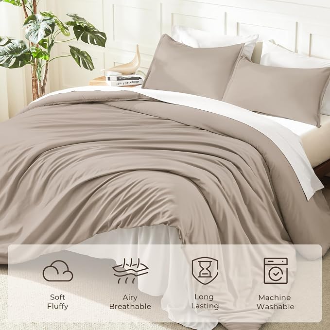 Litanika Light Coffee Comforter King Size, 3 Pieces Lightweight Solid Bedding - Image 3