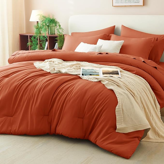 CozyLux King Size Comforter Set Burnt Orange, 7 Pieces Fall Bed in a Bag King by CozyLux