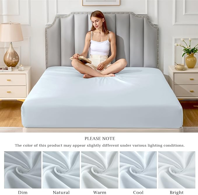 FreshCulture Pure Cotton Fitted Sheets Queen Size, 300 Thread Count Percale - Image 7