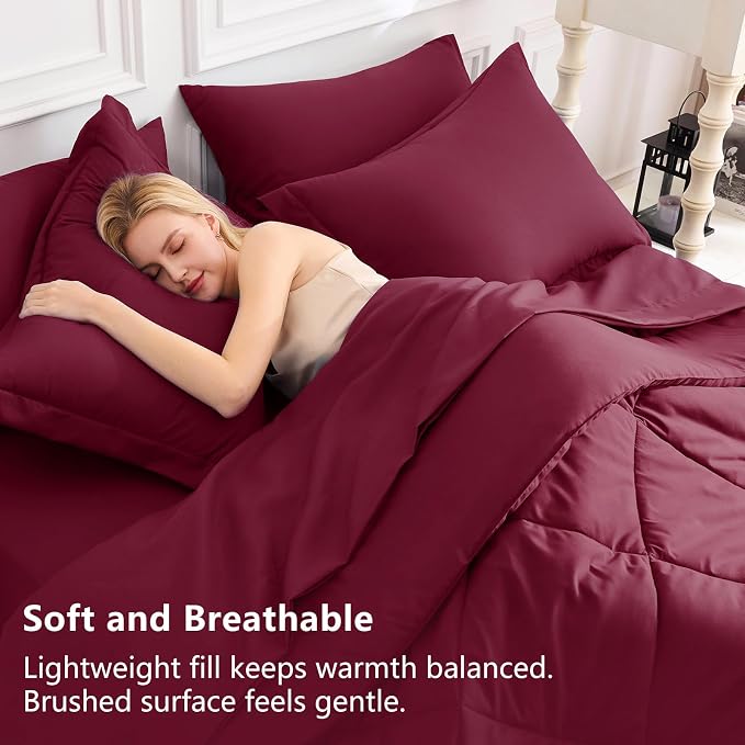 CozyLux Full Size Comforter Sets Burgundy - Image 3